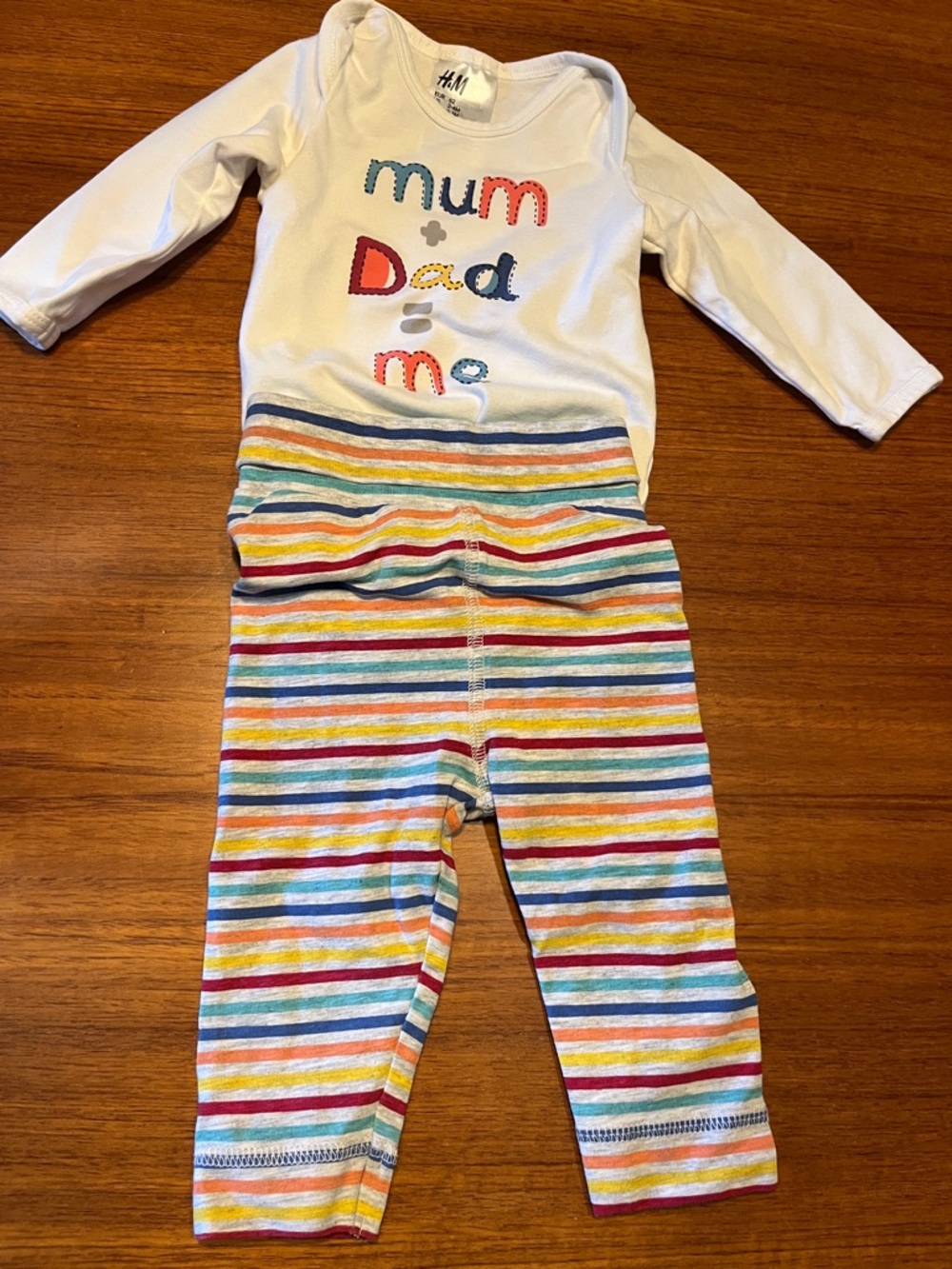 H&M White Top with Multicolor Striped Pants Baby Set